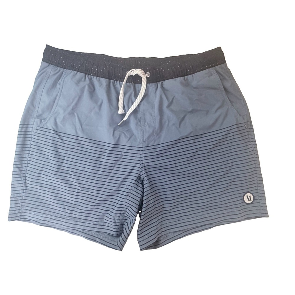 Vuori Kore Shorts Men's XL Blue Gray Stripe Lined Drawstring Athletic Workout